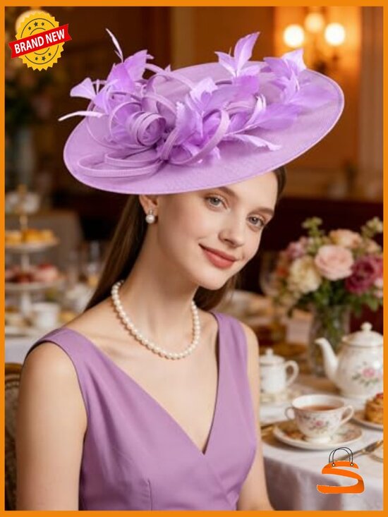 Linen Fascinator Hat - Vintage Feather Headpiece for Derby, Wedding, Tea Party main image 5